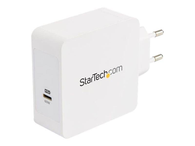 StarTech.com USB C Wall Charger - 60W PD 1m cable - Portable Travel USB Type C Fast Charge Universal Laptop Adapter - USB IF/CE