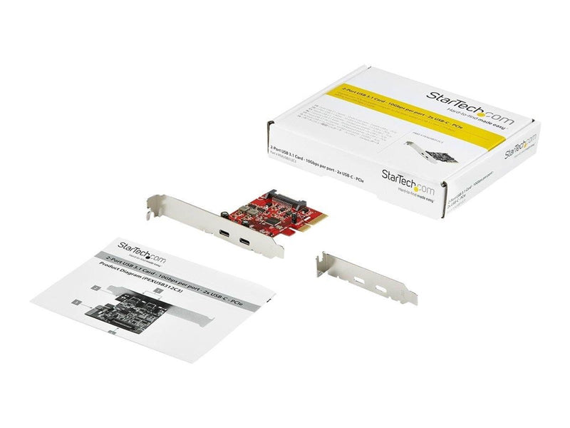 StarTech.com PCIe USB 3.1 Card - 2x USB C 3.1 Gen 2 10Gbps - PCIe Gen 3 x4 - ASM3142 Chipset - USB Type C PCI Express Card - USB
