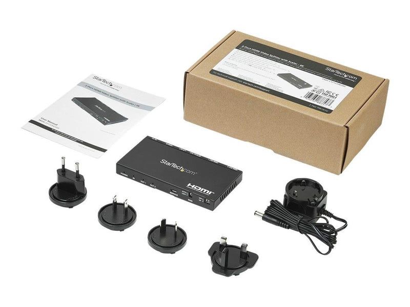 StarTech.com HDMI Splitter - 2 Port - 4K 60Hz with Built-In Scaler - video/audio splitter - 2 ports