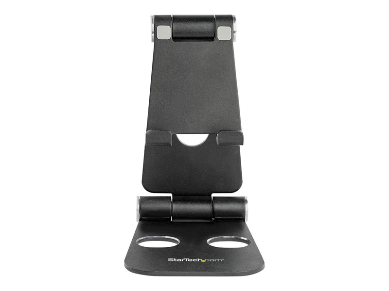 StarTech.com Phone and Tablet Stand - Foldable - Multi Angle - Aluminum - Black - Adjustable Smartphone / Tablet Stand - desktop