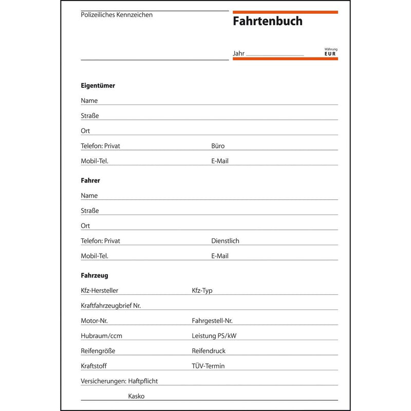 sigel Fahrtenbuch, Pkw mit Kraftstoffverbrauch FA513 DIN A5 - 32 Blatt