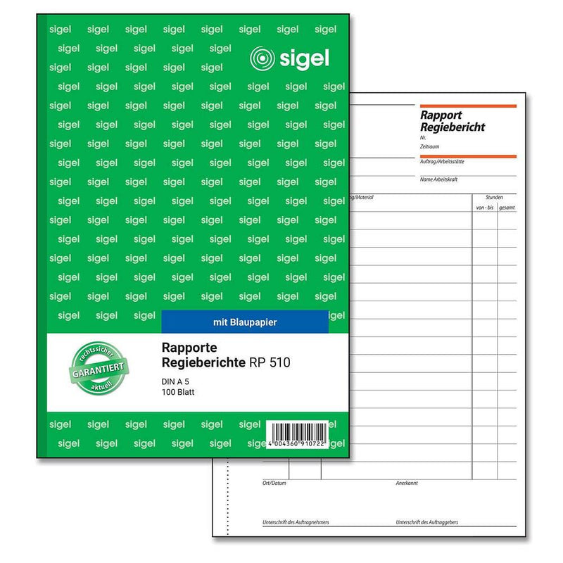sigel Rapport/Regiebericht Formularbuch RP510 - 1 x 100 Blatt