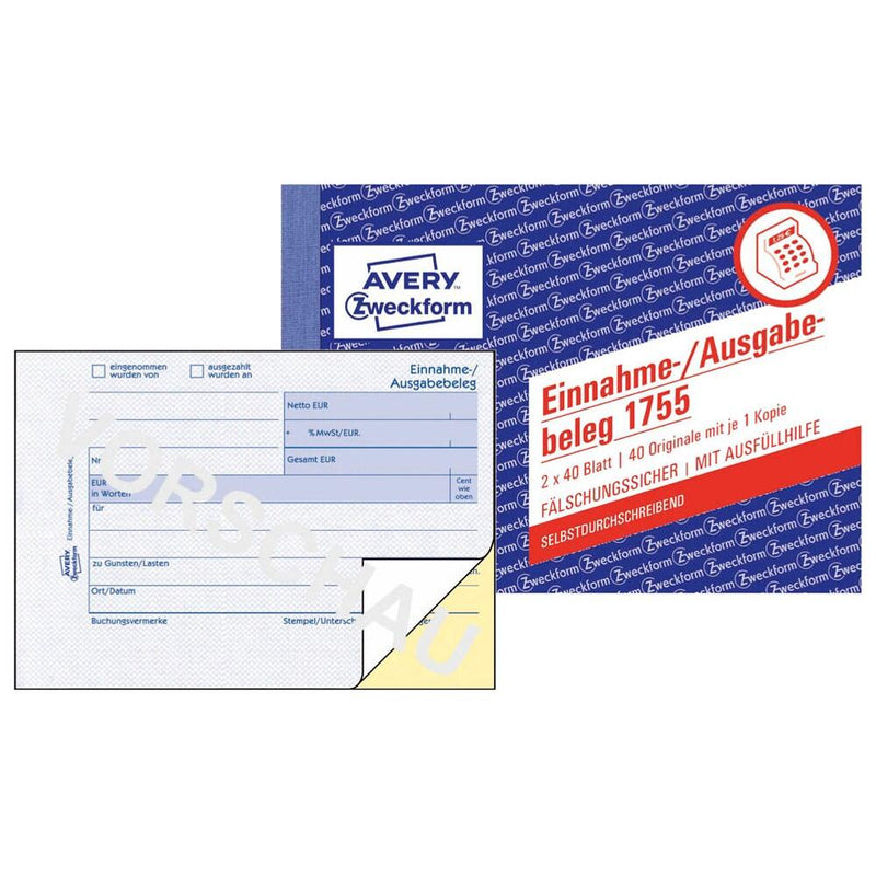 AVERY Zweckform Einnahme-/Ausgabebeleg Formularbuch 1755 - 2 x 40 Blatt
