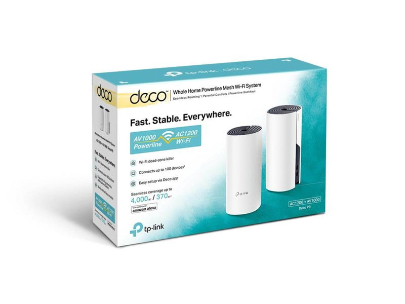 TP-Link Deco P9 (2-pack) AC1200 + AV1000 Whole Home Hybrid Mesh Wi-Fi System Homeplugs