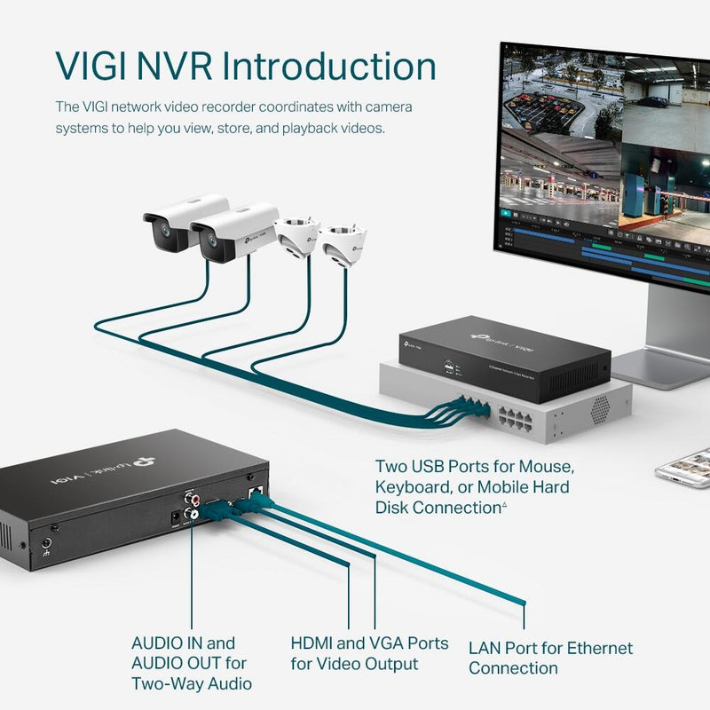 TP-Link VIGI NVR1008H 8 Kanal Netzwerk Video Recorder, 1x bis zu 10TB SATA HDD intern montierbar, Rack-fähig