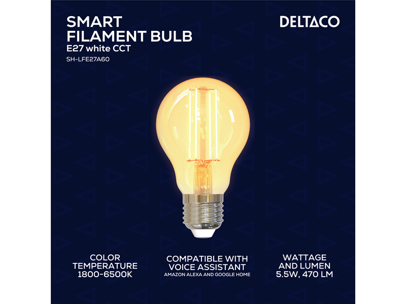 Deltaco SMART HOME LED filament lamp E27 WiFI 2.4GHz 5.5W 470lm dimmable 220-240V white
