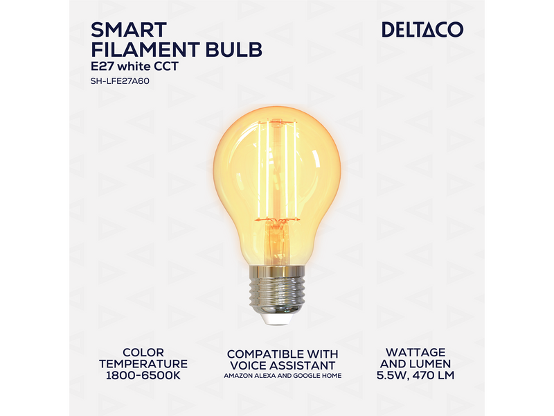 Deltaco SMART HOME LED filament lamp E27 WiFI 2.4GHz 5.5W 470lm dimmable 220-240V white
