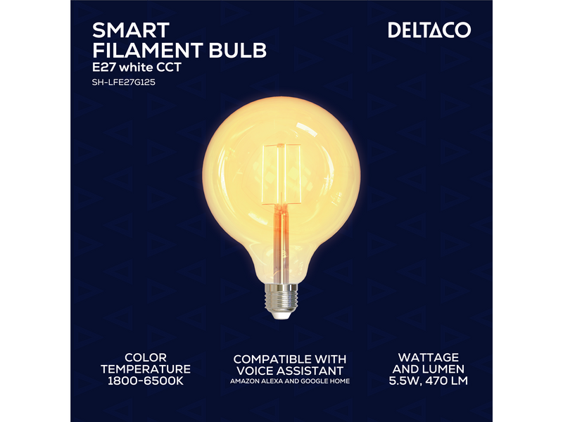 Deltaco SMART HOME LED filament lamp E27 WiFI 2.4GHz 5.5W 470lm dimmable 220-240V white