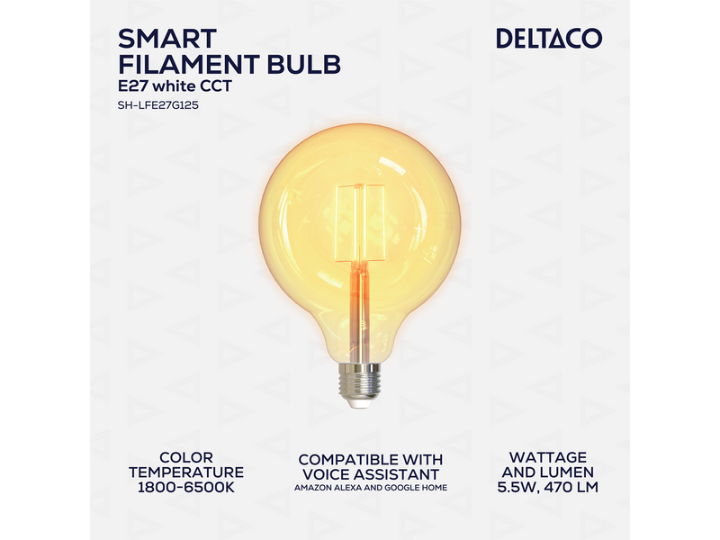 Deltaco SMART HOME LED filament lamp E27 WiFI 2.4GHz 5.5W 470lm dimmable 220-240V white