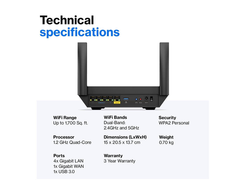 Linksys Max-Stream MR7350 Dual-Band AX1800 Mesh - Wireless router Wi-Fi 6