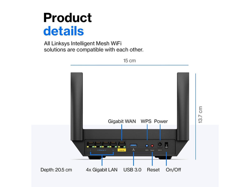 Linksys Max-Stream MR7350 Dual-Band AX1800 Mesh - Wireless router Wi-Fi 6