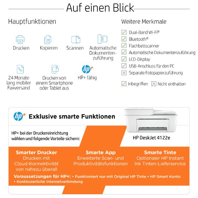 HP DeskJet 4122e Tintenstrahl-Multifunktionsgerät 26Q92B