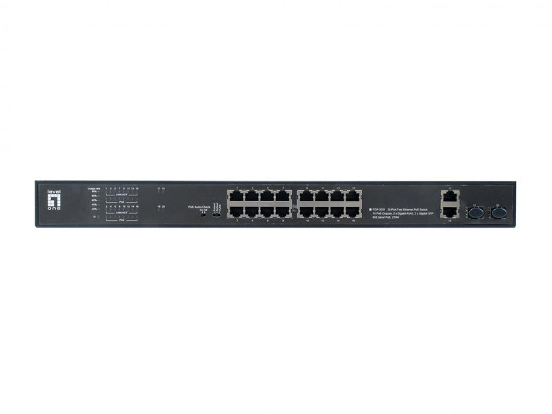 LevelOne Switch 20 Fast Ethernet-Ports mit 16 PoE-Ports 270W 2 Gigabit-Ports, 2 Gigabit SFP (FGP-2031)