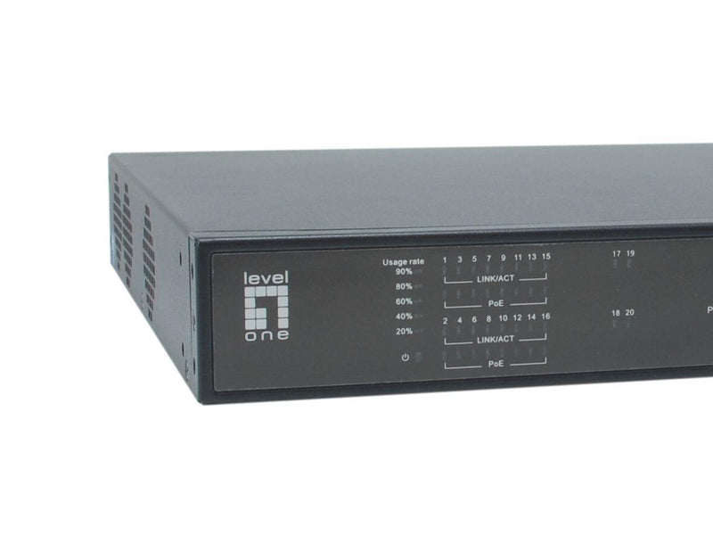 LevelOne Switch 20 Fast Ethernet-Ports mit 16 PoE-Ports 270W 2 Gigabit-Ports, 2 Gigabit SFP (FGP-2031)