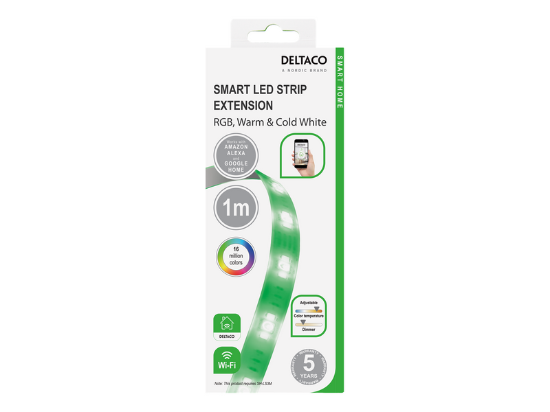 Deltaco SMART HOME LED strip extension 1m RGB 2700K-6500K 6-pin fits SH-LS3M white