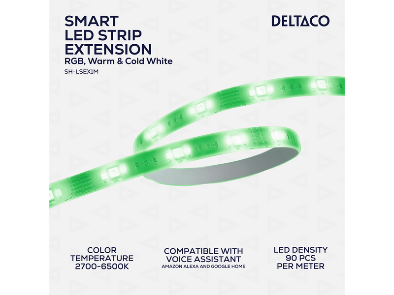 Deltaco SMART HOME LED strip extension 1m RGB 2700K-6500K 6-pin fits SH-LS3M white