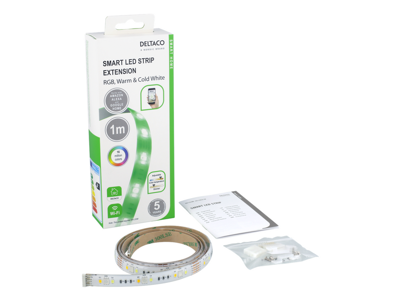 Deltaco SMART HOME LED strip extension 1m RGB 2700K-6500K 6-pin fits SH-LS3M white