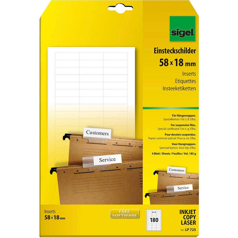 sigel Beschriftungsschilder für Hängeregister weiß - 180 Stück
