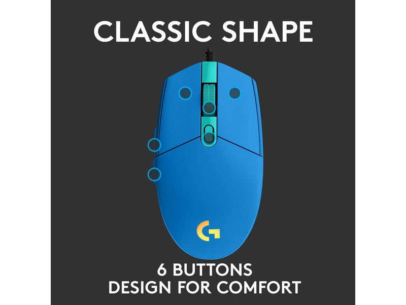 Logitech G203 LIGHTSYNC - Blue - Gaming Maus (Blau mit RGB)