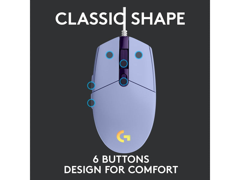 Logitech G203 LIGHTSYNC - Lilac - Gaming Maus (Lila mit RGB)