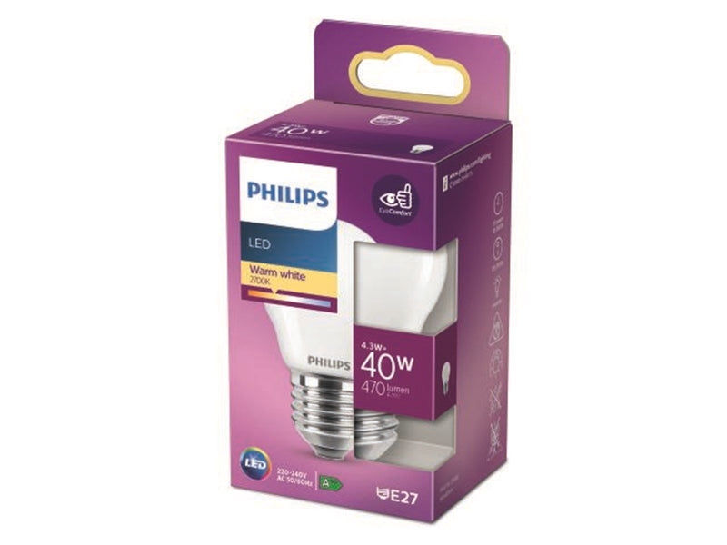 Philips LED-Lampe Classic Mini-ball 4,3W/827 (40W) Frosted E27