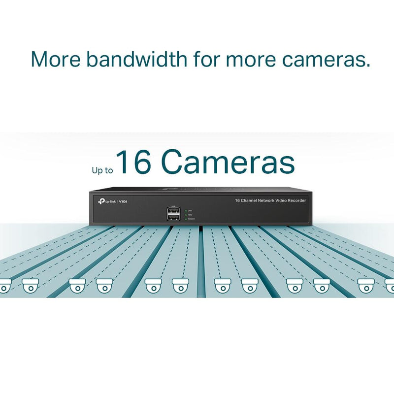 TP-Link VIGI NVR1016H 16 Kanal Netzwerk Video Recorder, 1x bis zu 10TB SATA HDD intern montierbar, Rack-fähig