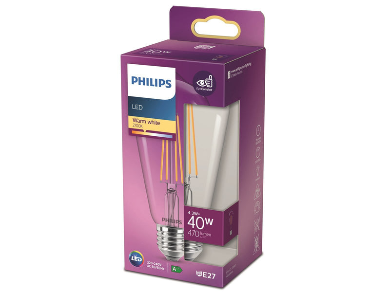 Philips LED-Lampe Classic Edison 4,3W/827 (40W) Clear E27