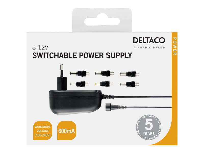 Deltaco strømadapter 230V til 3-12V DC 600mAh uds