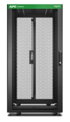 APC Easy Rack 600mm/24HE/1200mm mit Dach, Seitenwand, Rollen, Füßen und 4 Halterungen, ohne Boden, schwarz
