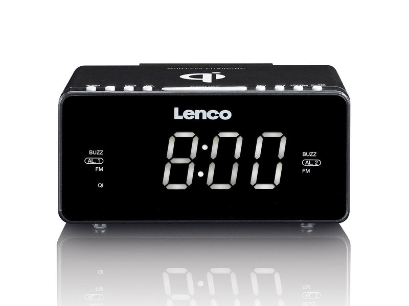 Lenco CR-550BK - Stereo FM Clock Radio with USB and Qi Wireless Smartphone charging - Black - FM - Stereo - schwarz