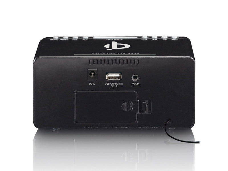 Lenco CR-550BK - Stereo FM Clock Radio with USB and Qi Wireless Smartphone charging - Black - FM - Stereo - schwarz