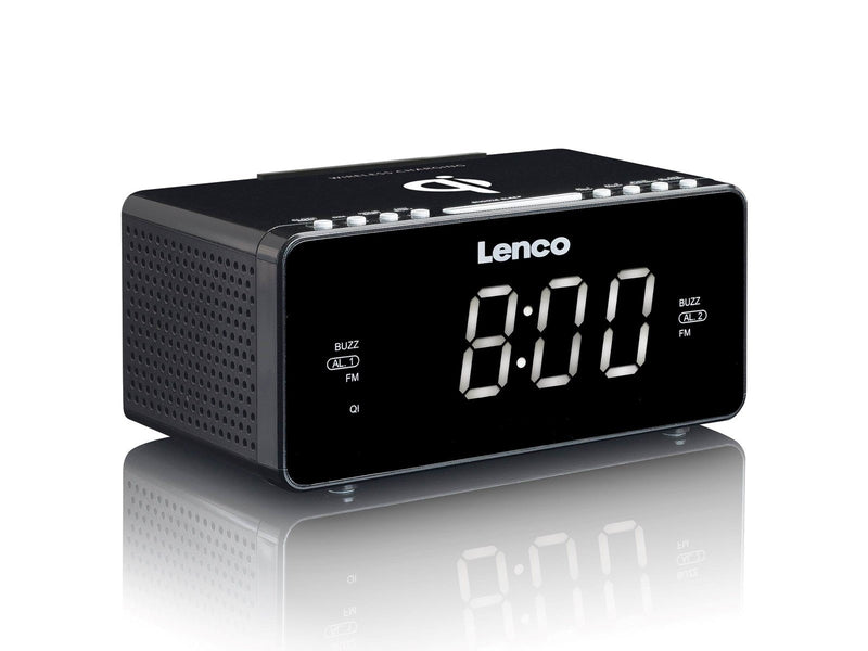 Lenco CR-550BK - Stereo FM Clock Radio with USB and Qi Wireless Smartphone charging - Black - FM - Stereo - schwarz