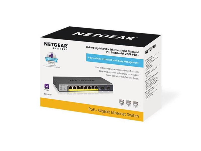 Netgear GS110TPv3 8-Port Gigabit PoE+ Ethernet Smart Switch with 2 SFP Ports and Cloud Management