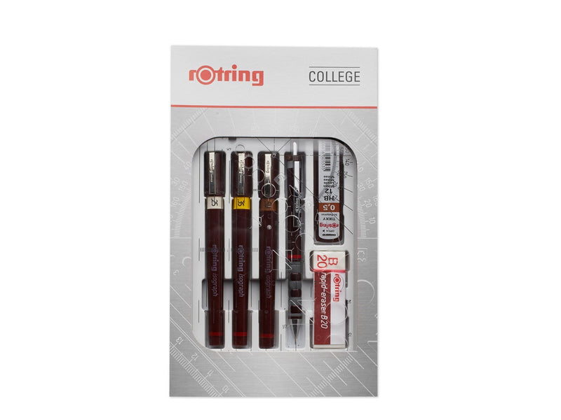 Rotring rOtring Isograph Fineliner College Set | 3 Isograph Tuschefüller (0,25 mm, 0,35 mm und 0,50 mm), Tikky Druckbleistift (0