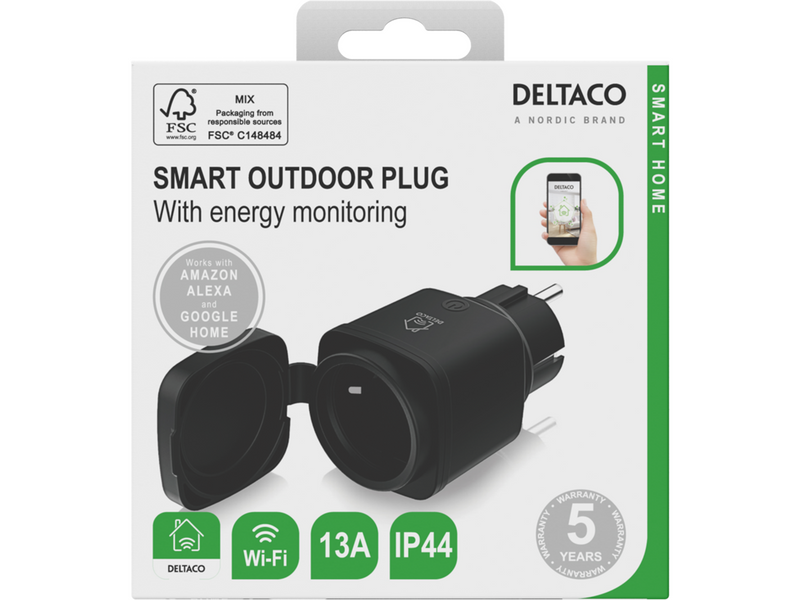 Deltaco SMART HOME outdoor plug WiFi IP44 1xCEE 7/3 13A black/green