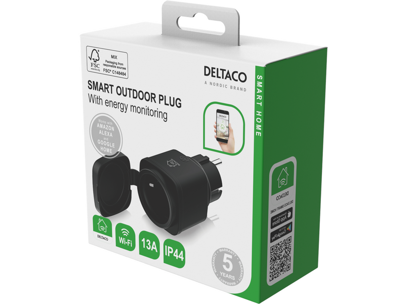 Deltaco SMART HOME outdoor plug WiFi IP44 1xCEE 7/3 13A black/green