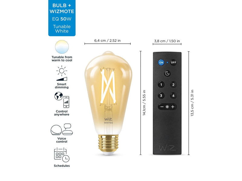 WiZ Filament Edison ST64 E27 amber 2-pack + mote
