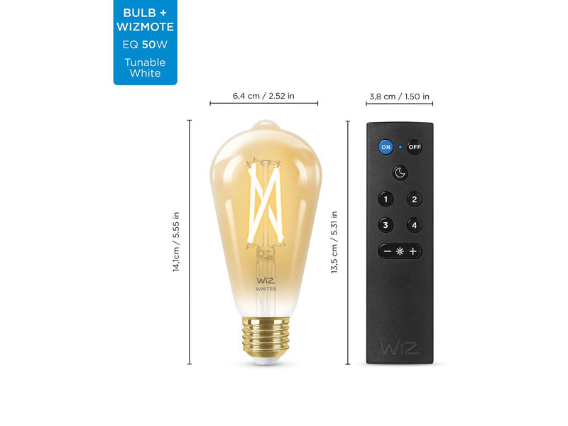 WiZ Filament Edison ST64 E27 amber 2-pack + mote