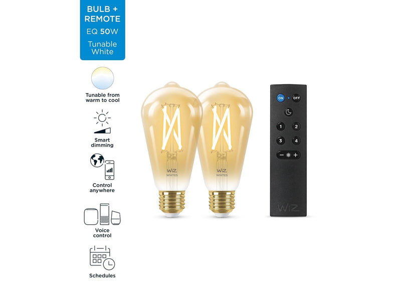 WiZ Filament Edison ST64 E27 amber 2-pack + mote