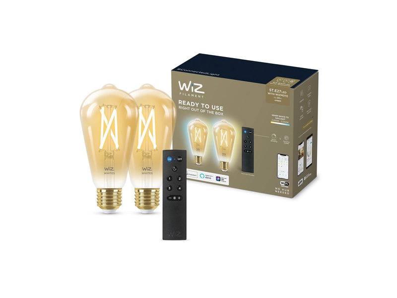 WiZ Filament Edison ST64 E27 amber 2-pack + mote