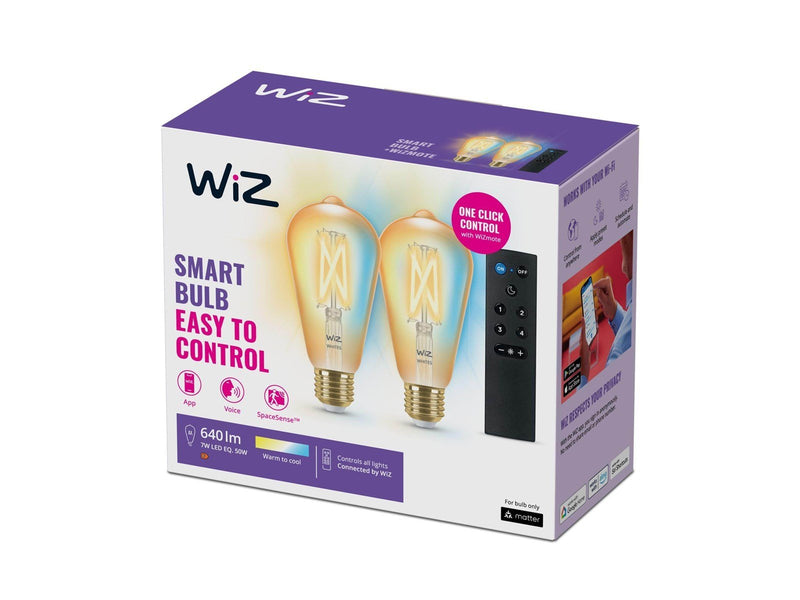 WiZ Filament Edison ST64 E27 amber 2-pack + mote