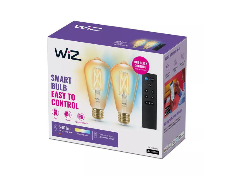 WiZ Filament Edison ST64 E27 amber 2-pack + mote