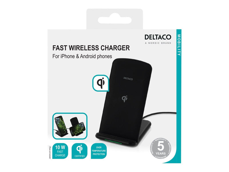 Deltaco Wireless charging stand 10 Watt 1.2 A black