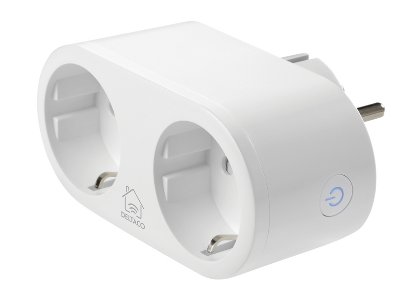 Deltaco SMART HOME power switch WiFi 2.4GHz energy monitoring 2xCEE 7/3 13A timer white