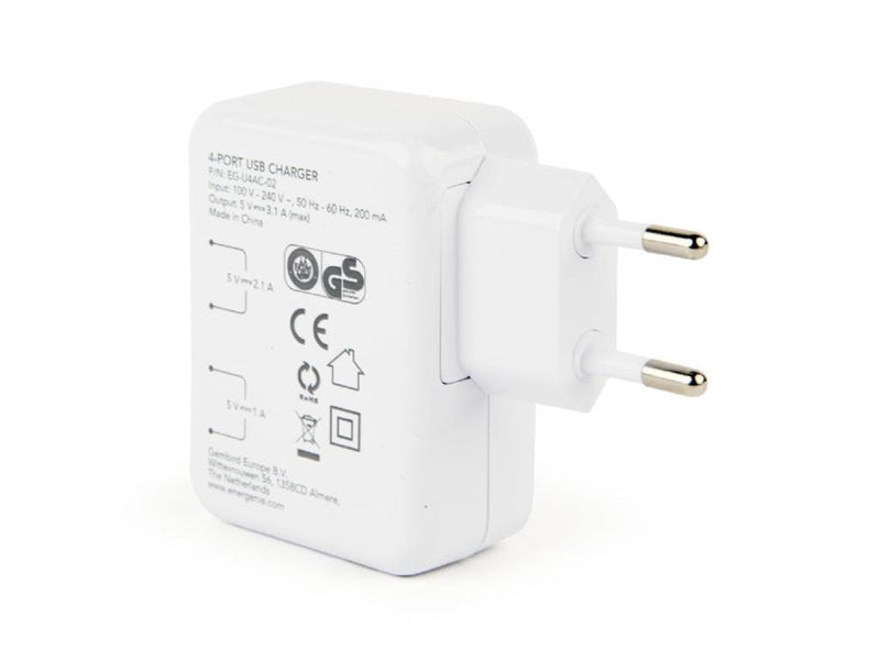 Gembird Universal USB charger 4 ports - 3.1 A - White