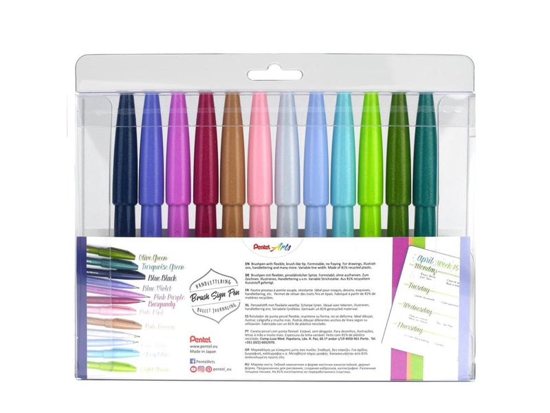 Pentel SES15C-12 Brush Sign Pen sæt NEW