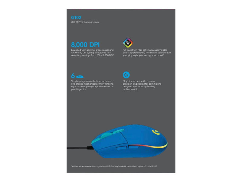 Logitech G102 LIGHTSYNC - Blue - Gaming Maus (Schwarz mit RGB)