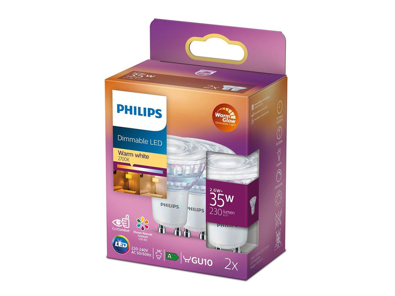 Philips LED-Lampe Spot 2.6W/922-927 (35W) 36° WarmGlow Dimmable 2-pack GU10