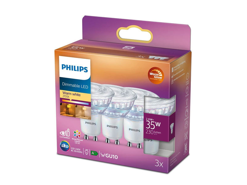 Philips LED-Lampe Spot 2.6W/922-927 (35W) 36° WarmGlow Dimmable 3-pack GU10