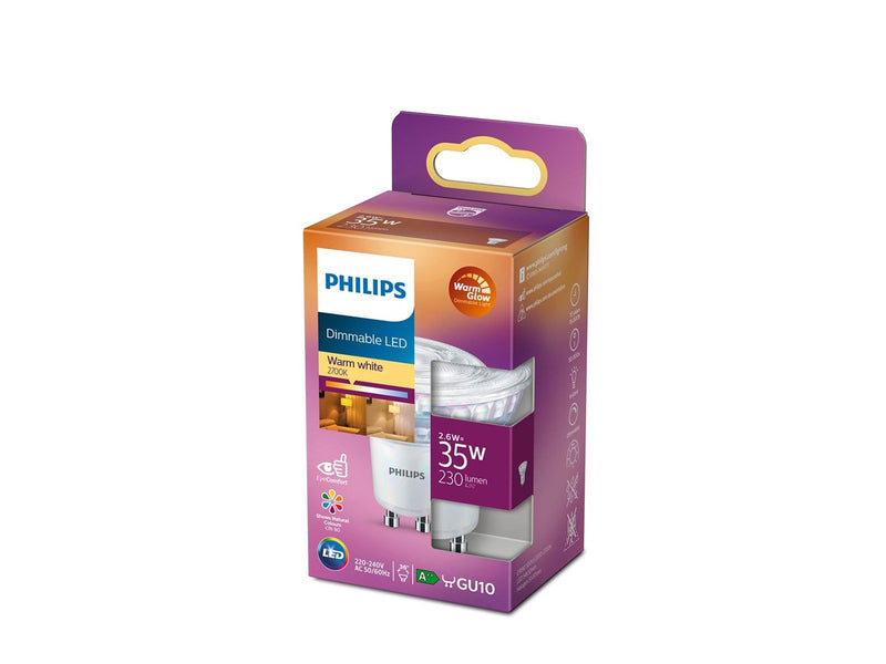 Philips LED-Lampe Classic Spot WarmGlow 2,6W/922-927 (35W) 36°Dimmable GU10